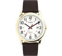 Timex Men's Easy Reader 38 mm Watch - Brown Leather Strap with White Dial and Gold-Tone Case TW2Y12700