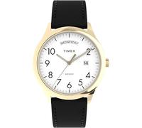 Timex Men's Easy Reader 40 mm Watch - Black Leather Strap White Dial Gold-Tone Case TW2W68500