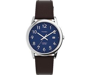 Timex Mens Easy Reader Silver-Tone Case with Brown Sustainable Strap and Blue Dial TW2V75200