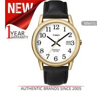 Timex Mens Reader Date Leather Strap Watch - Black/Gold (Model No. T2H291)