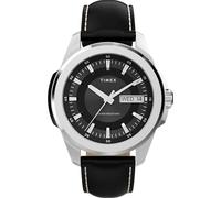 Timex Men's Essex Day and Date 45 mm Quartz Watch - Black Leather Strap with Black Dial and Silver-Tone Case TW2Y20600
