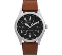 Timex Men's Expedition Field Post Solar 36 mm Watch - Brown Eco-Friendly Leather Strap with Black Dial and Stainless Steel Case TW2V00200