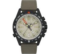 Timex Men's Expedition North 43 mm Watch - Green Leather - Ecco DriTan™ Two-Piece Quick Release Strap Beige Dial IP Black Case TW2V21800