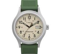 Timex Men's Expedition Scout 40mm Watch, Green Silicone Strap Natural Dial IP Steel Case
