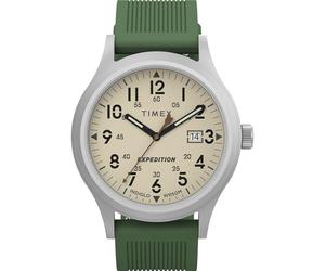 Timex Men's Expedition Scout 40mm Watch, Green Silicone Strap Natural Dial IP Steel Case