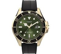 Timex Men's Harborside Coast 43mm Watch - Black Strap Green Dial Gold-Tone Case
