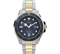 Timex Men's Harborside Coast 43mm Watch Blue Dial & Top Ring with Two-Tone Case & Stainless Steel Bracelet, Two-Tone/Blue, One Size, 43 mm Harborside Coast 3-Hand Bracelet Watch