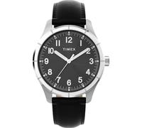 Timex Men's Main Street 42 mm Watch - Black Leather Strap with Black Dial and Silver-Tone Case TW2Y16100