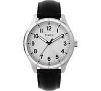 Timex Men's Main Street 42 mm Watch - Black Leather Strap with Silver-Tone Dial and Silver-Tone Case TW2Y16000