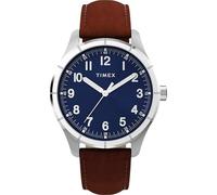 Timex Men's Main Street 42 mm Watch - Brown Leather Strap with Blue Dial and Silver-Tone Case TW2Y16200
