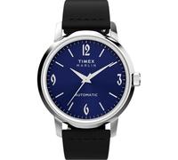 Timex Men's Marlin Automatic 40 mm Watch - Black Leather Strap with Blue Dial and Stainless Steel Case TW2W93100