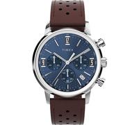Timex Men's Marlin Chronograph 40 mm Watch - Brown Leather Two-Piece Quick Release Strap Blue Dial Stainless Steel Case TW2W10200