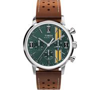 Timex Men's Marlin Chronograph Tachymeter 40 mm Watch - Brown Leather Strap with Green Dial and Stainless Steel Case TW2W99100