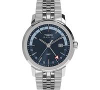 Timex Men's Marlin Quartz GMT 40 mm Quartz Watch - Blue Leather Strap with Blue Dial and Stainless Steel Case TW2Y47900