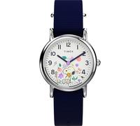 Timex Men's Peanuts 31 mm Watch, Blue Fabric Strap Single Layer White Dial Silver-Tone Case TW2Y30800