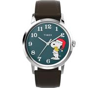 Timex Men's Peanuts Marlin 34mm Watch - Brown Strap Blue Dial Stainless Steel Case