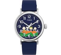 Timex Men's Peanuts Pumpkin Patch 40 mm Watch - Blue Leather Strap with Blue Dial and Silver-Tone Case TW2W72700