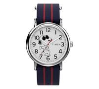 Timex Men's Peanuts x Weekender Joe Cool 38 mm Watch - Blue Fabric Strap with White Dial and Silver-Tone Case TW2Y31100