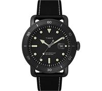 Timex Men's Port 42mm Stainless Steel Analog Quartz Leather Strap, Black, 20 Casual Watch (Model: TW2U01800)