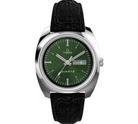 Timex Men's Q 37.5 mm Watch - Black Leather Two-Piece Quick Release Strap Green Dial Stainless Steel Case TW2W44700