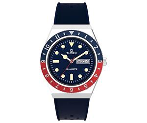 Timex Men's Q 38 mm Watch - Blue Synthetic Two- Piece Blue Dial Stainless Steel Case TW2V32100