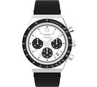 Timex Men's Q Chronograph 40mm Watch - Black Strap Black Dial Stainless Steel Case, Black/White/Stainless Steel, Modern