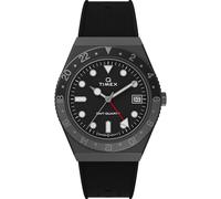 Timex Men's Q GMT 38mm Watch - Triple Black with Rubber Strap, Black