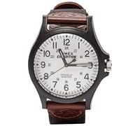 Timex Men's Quartz Watch with White Dial Analogue Display and Brown Nylon Strap TW4B08200