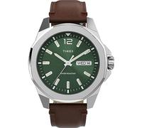 Timex Men's Trend 46 mm Watch - Brown Leather Two-Piece Quick Release Strap Green Dial Silver-Tone Case TW2W14000