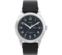 Timex Men's Waterbury 39 mm Watch - Black Leather Two-Piece Quick Release Strap Black Dial Stainless Steel Case TW2W14700