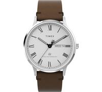 Timex Men's Waterbury 40 mm Watch, Brown Leather Strap White Dial Stainless Steel Case TW2Y29500