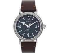 Timex Men's Waterbury 40 mm Watch - Brown Leather Two-Piece Quick Release Strap Blue Dial Silver-Tone Case TW2W20400