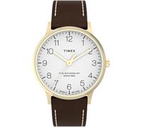 Timex Men's Waterbury 40 mm Watch - Brown Leather Two-Piece Quick Release Strap White Dial Gold-Tone Case TW2W84400
