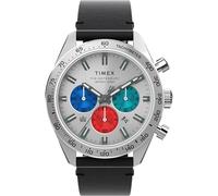 Timex Men's Waterbury 41 mm Watch, Black Leather Strap Quick Release Silver-Tone Dial Stainless Steel Case TW2Y29200