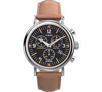Timex Men's Waterbury Chronograph 41 mm Watch - Brown Leather Two-Piece Quick Release Strap Black Dial Silver-Tone Case TW2W84500