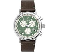 Timex Men's Waterbury Chronograph 41 mm Watch - Brown Leather Two-Piece Quick Release Strap Green Dial Silver-Tone Case TW2V71000