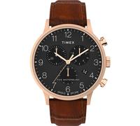 Timex Mens Waterbury Classic 40mm Watch - Brown Strap Black Dial Rose Gold-Tone Case