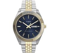Timex Men's Waterbury Legacy Day-Date 41mm Watch - Blue Dial with Two-Tone Case Stainless Steel & Bracelet, Two-Tone/Blue, Modern