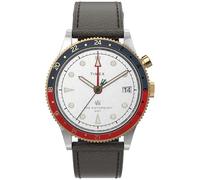 Timex Men's Waterbury Traditional GMT 39mm TW2U99100VQ Quartz Watch, Black/Red/Blue/White, One Size, 39 mm Waterbury Traditional GMT Leather Strap Watch