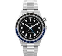 Timex Men's Waterbury Traditional GMT 39mm Watch - Stainless Steel Bracelet Black Dial Stainless Steel Case, Stainless Steel