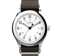Timex Men's Weekender New England 3 Hand 39 mm Quartz Watch - Brown Leather Strap with White Dial and Stainless Steel Case TW2Y35800