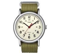 Timex Mens Indiglo Watch Green Nylon Strap Cream Dial T2N651