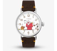 Timex Mens X Peanuts Thanksgiving Black Leather Strap Watch TW2W44300