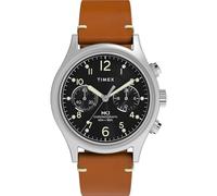 Timex MK1 Mens Chronograph 40mm Watch - Brown Slip-Thru Dual Layer Black Dial Silver Case