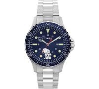 Timex Peanuts Navi Snoopy Soccer Men's Watch 41mm Silver Strap Blue Dial Stainless Steel Case