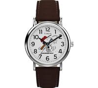 Timex Peanuts Weekender Baseball Men's Watch 38mm Brown Two Piece White Dial Silver Case