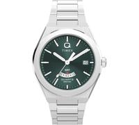 Timex Q Continental GMT Men's Watch 39mm Silver Strap Green Dial Stainless Steel Case