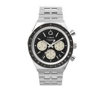 Timex Q Diver Inspired Chronograph Black Dial Silver Tone Stainless Steel Bracelet Watch