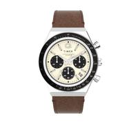 Timex Q Diver Inspired Chronograph Cream Dial & Brown Leather Strap Watch