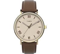 Timex Southview Men's 41 mm Watch Gold-Tone Case, Brown Leather Strap TW2V91300